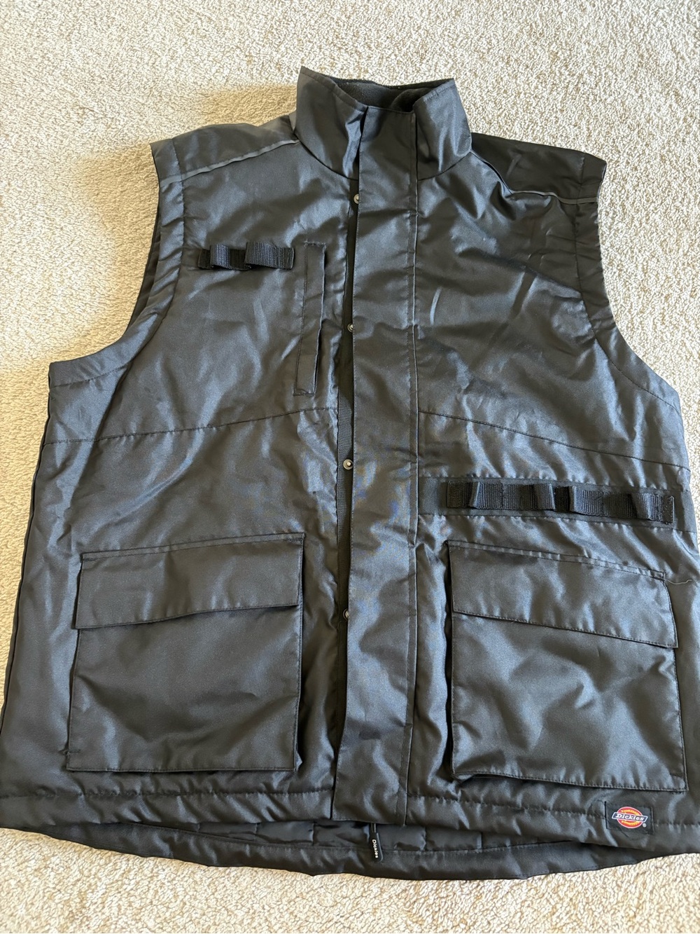 Dickies Men’s black Fleece Lined Full Zip Stand-Up Collar Vest XL Logo